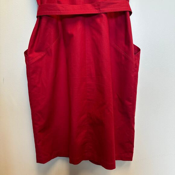 Lafayette 148 Red Belted Zip Front Sheath Dress w/ Pockets Stretch Cotton Career - Picture 8 of 11